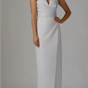 Jay Godfrey “The Darcy” Silver Strapless Column Gown with Slit MSRP $354